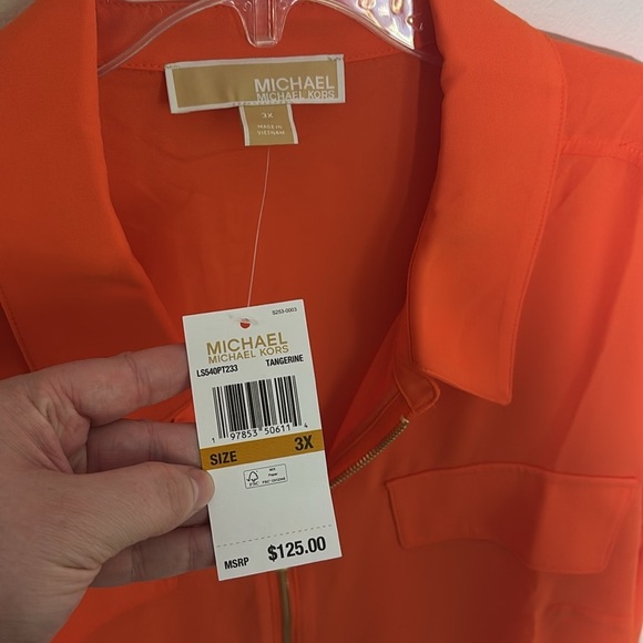Michael Kors Orange Long Sleeve Collar Blouse - Picture 3 of 7